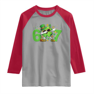 Funny Six Seven 67 St Patricks Day Dabbing Shamrock Raglan Shirt TS11 Sport Gray Red Print Your Wear