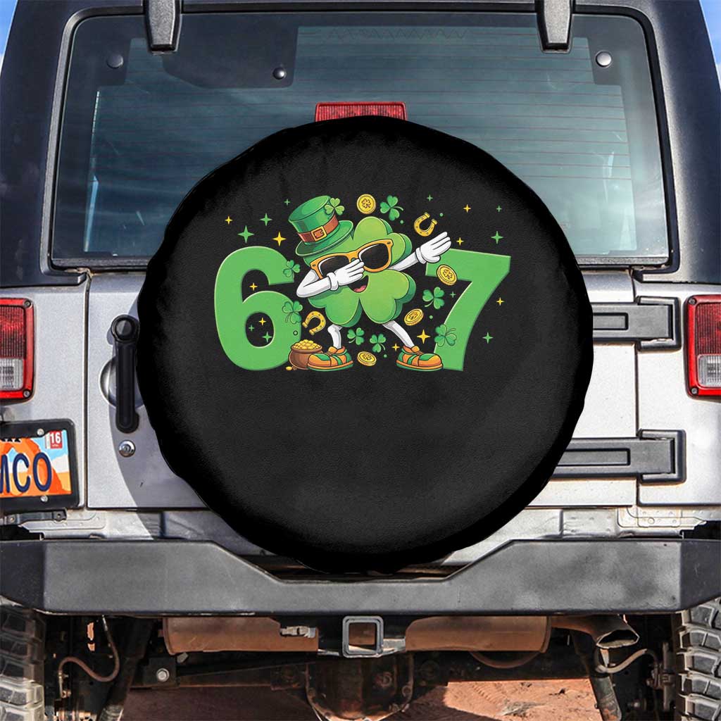 Funny Six Seven 67 St Patricks Day Dabbing Shamrock Spare Tire Cover TS11 No hole Black Print Your Wear