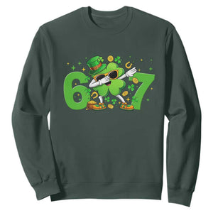 Funny Six Seven 67 St Patricks Day Dabbing Shamrock Sweatshirt TS11 Dark Forest Green Print Your Wear