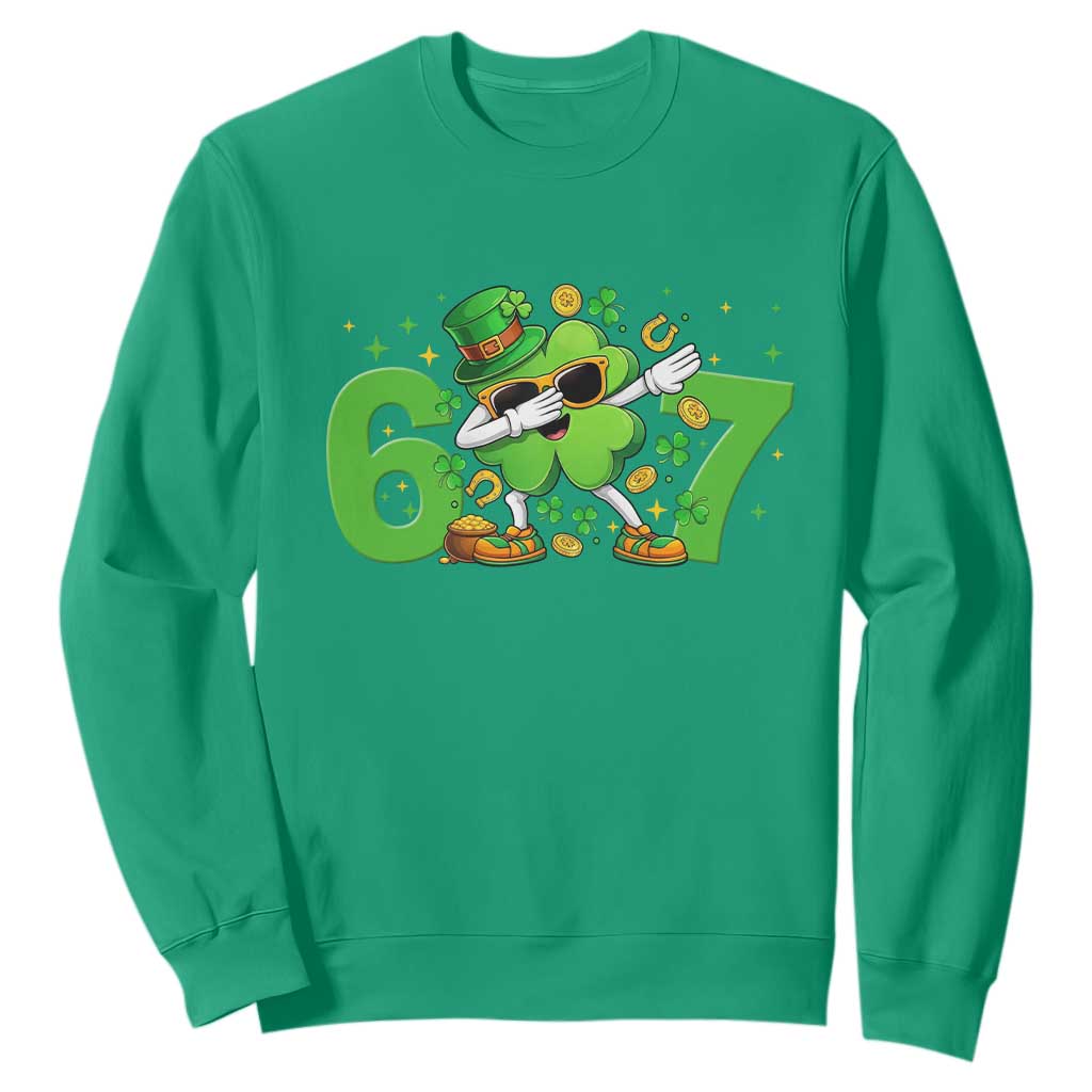 Funny Six Seven 67 St Patricks Day Dabbing Shamrock Sweatshirt TS11 Irish Green Print Your Wear