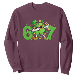 Funny Six Seven 67 St Patricks Day Dabbing Shamrock Sweatshirt TS11 Maroon Print Your Wear