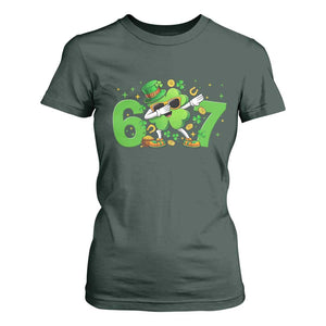 Funny Six Seven 67 St Patricks Day Dabbing Shamrock T Shirt For Women TS11 Dark Forest Green Print Your Wear