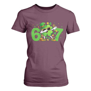 Funny Six Seven 67 St Patricks Day Dabbing Shamrock T Shirt For Women TS11 Maroon Print Your Wear