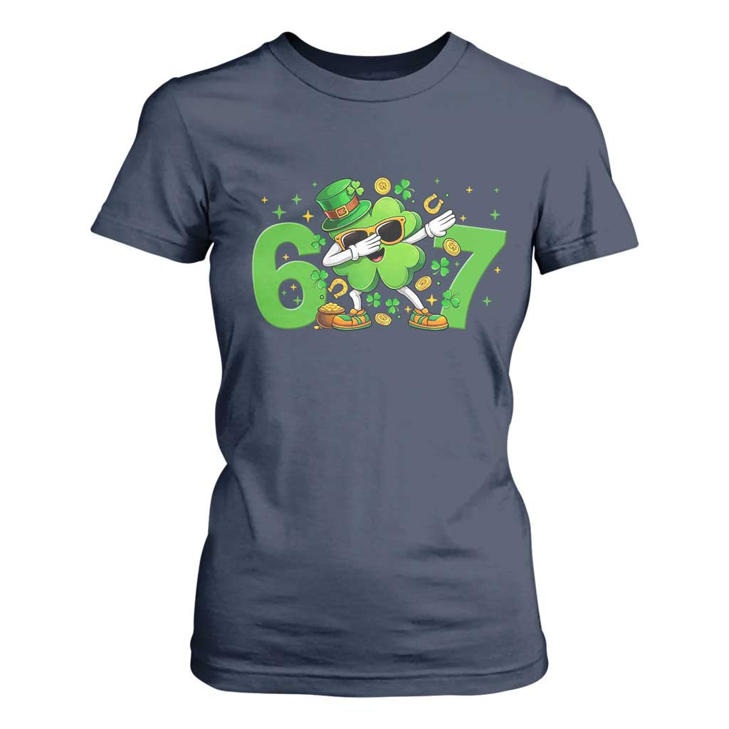 Funny Six Seven 67 St Patricks Day Dabbing Shamrock T Shirt For Women TS11 Navy Print Your Wear