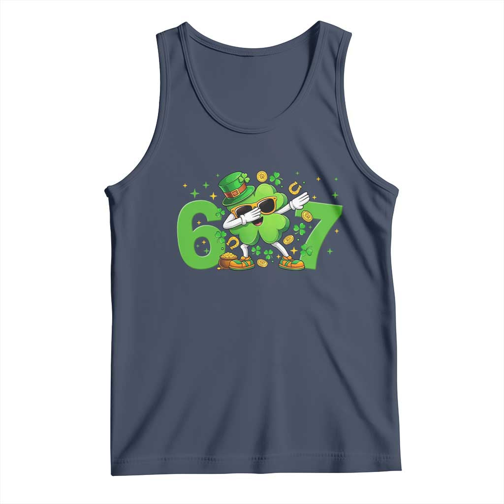 Funny Six Seven 67 St Patricks Day Dabbing Shamrock Tank Top TS11 Navy Print Your Wear