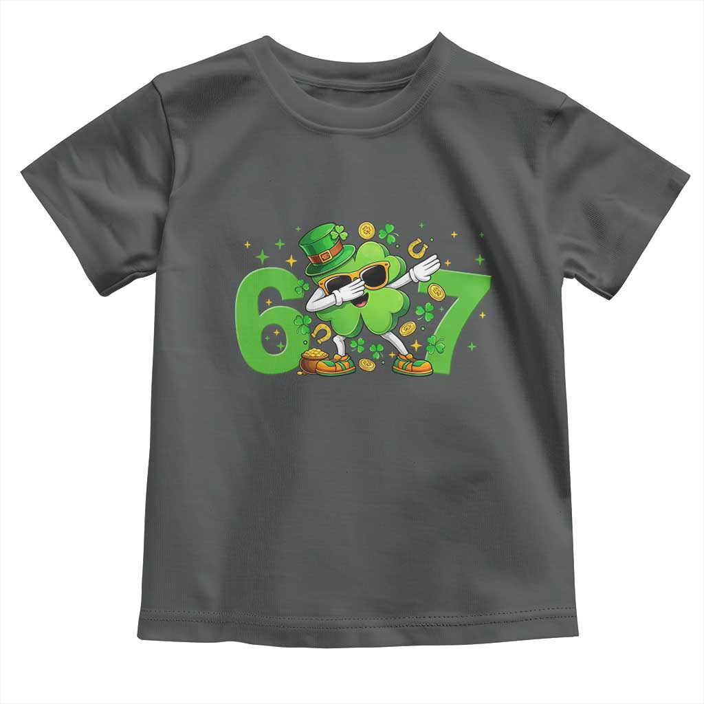 Funny Six Seven 67 St Patricks Day Dabbing Shamrock Toddler T Shirt TS11 Dark Heather Print Your Wear