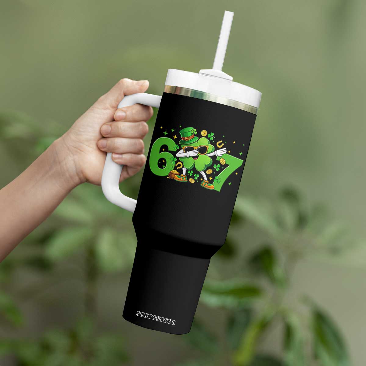 Funny Six Seven 67 St Patricks Day Dabbing Shamrock Tumbler With Handle TS11 Print Your Wear