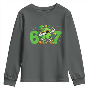 Funny Six Seven 67 St Patricks Day Dabbing Shamrock Youth Sweatshirt TS11 Dark Heather Print Your Wear
