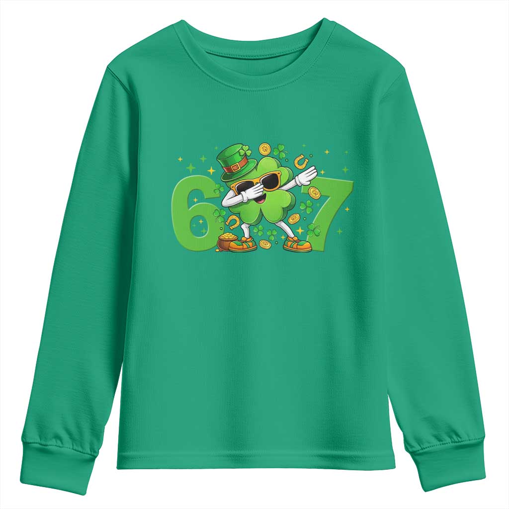 Funny Six Seven 67 St Patricks Day Dabbing Shamrock Youth Sweatshirt TS11 Irish Green Print Your Wear