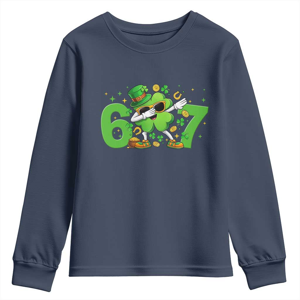 Funny Six Seven 67 St Patricks Day Dabbing Shamrock Youth Sweatshirt TS11 Navy Print Your Wear
