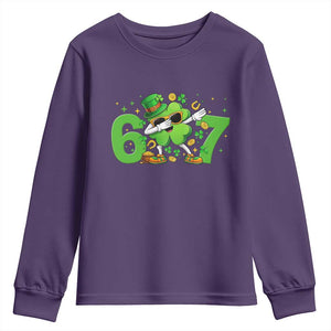 Funny Six Seven 67 St Patricks Day Dabbing Shamrock Youth Sweatshirt TS11 Purple Print Your Wear