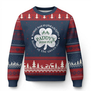 Funny Paddys Irish Pub Ugly Christmas Sweater Worst Bar In Philadelphia St Patricks Day Beer Drinking TS11 Navy Red Print Your Wear