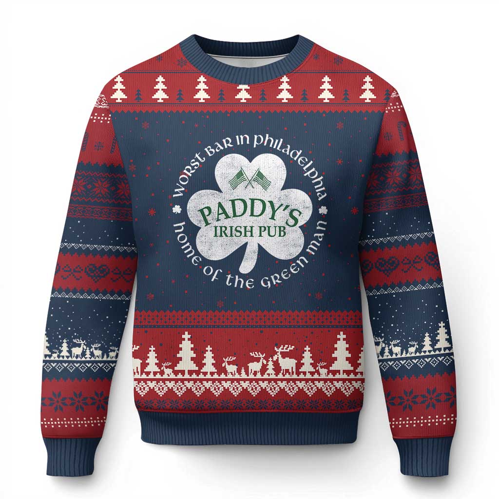 Funny Paddys Irish Pub Ugly Christmas Sweater Worst Bar In Philadelphia St Patricks Day Beer Drinking TS11 Navy Red Print Your Wear