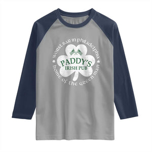Funny Paddys Irish Pub Raglan Shirt Worst Bar In Philadelphia St Patricks Day Beer Drinking TS11 Sport Gray Navy Print Your Wear