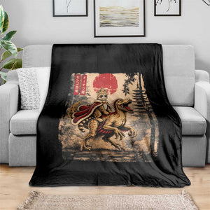 Cat Princess Riding Raptor Dinosaur Throw Blanket Japanese Vintage Graphic Ukiyoe Art TS11 Print Your Wear