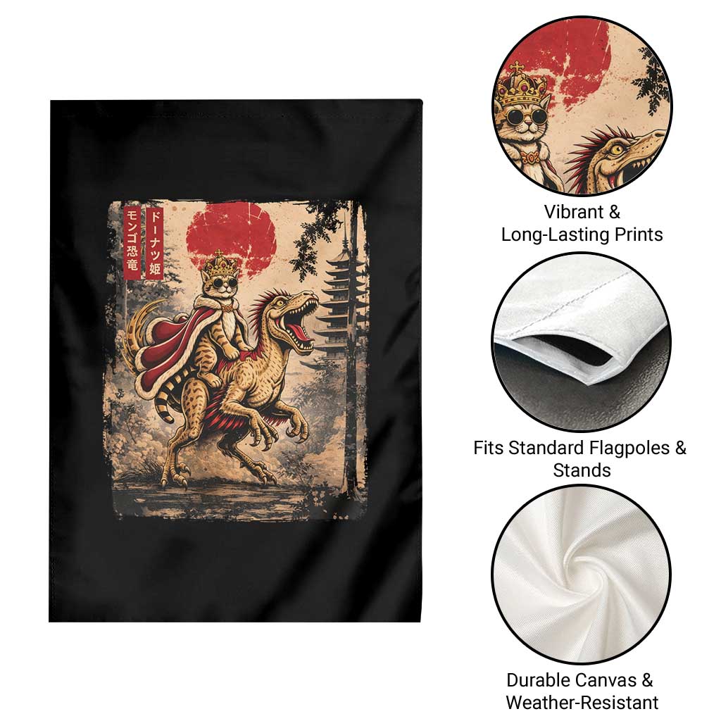 Cat Princess Riding Raptor Dinosaur Garden Flag Japanese Vintage Graphic Ukiyoe Art TS11 Print Your Wear