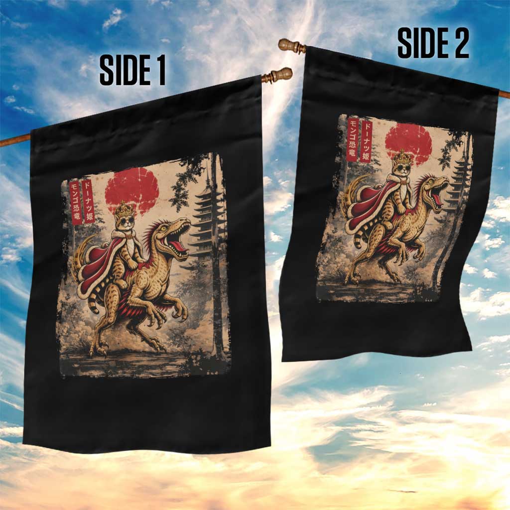 Cat Princess Riding Raptor Dinosaur Garden Flag Japanese Vintage Graphic Ukiyoe Art TS11 Print Your Wear