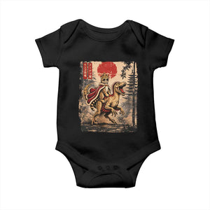 Cat Princess Riding Raptor Dinosaur Baby Onesie Japanese Vintage Graphic Ukiyoe Art TS11 Black Print Your Wear