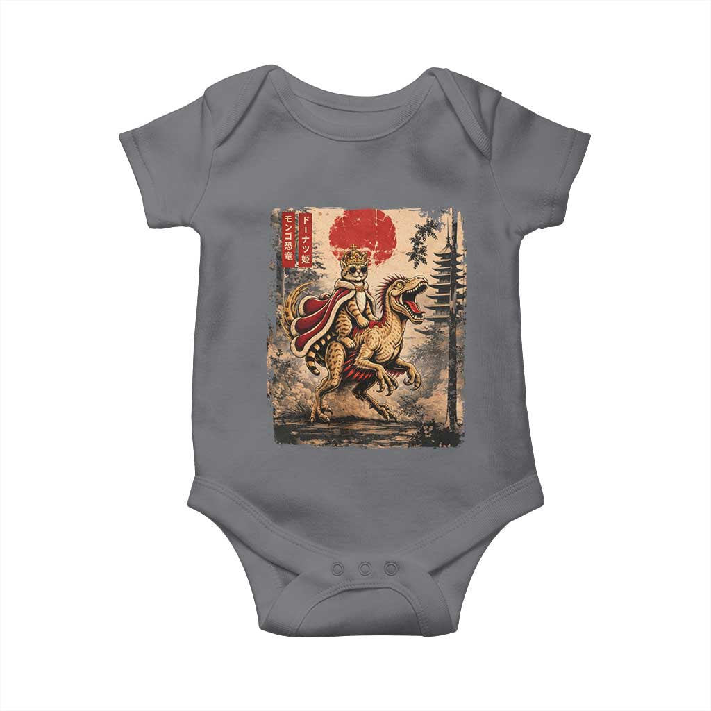 Cat Princess Riding Raptor Dinosaur Baby Onesie Japanese Vintage Graphic Ukiyoe Art TS11 Charcoal Print Your Wear