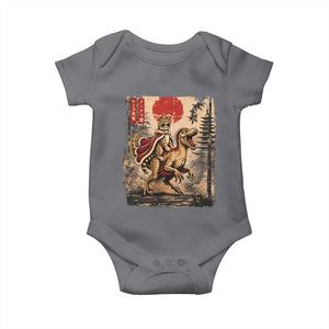 Cat Princess Riding Raptor Dinosaur Baby Onesie Japanese Vintage Graphic Ukiyoe Art TS11 Charcoal Print Your Wear