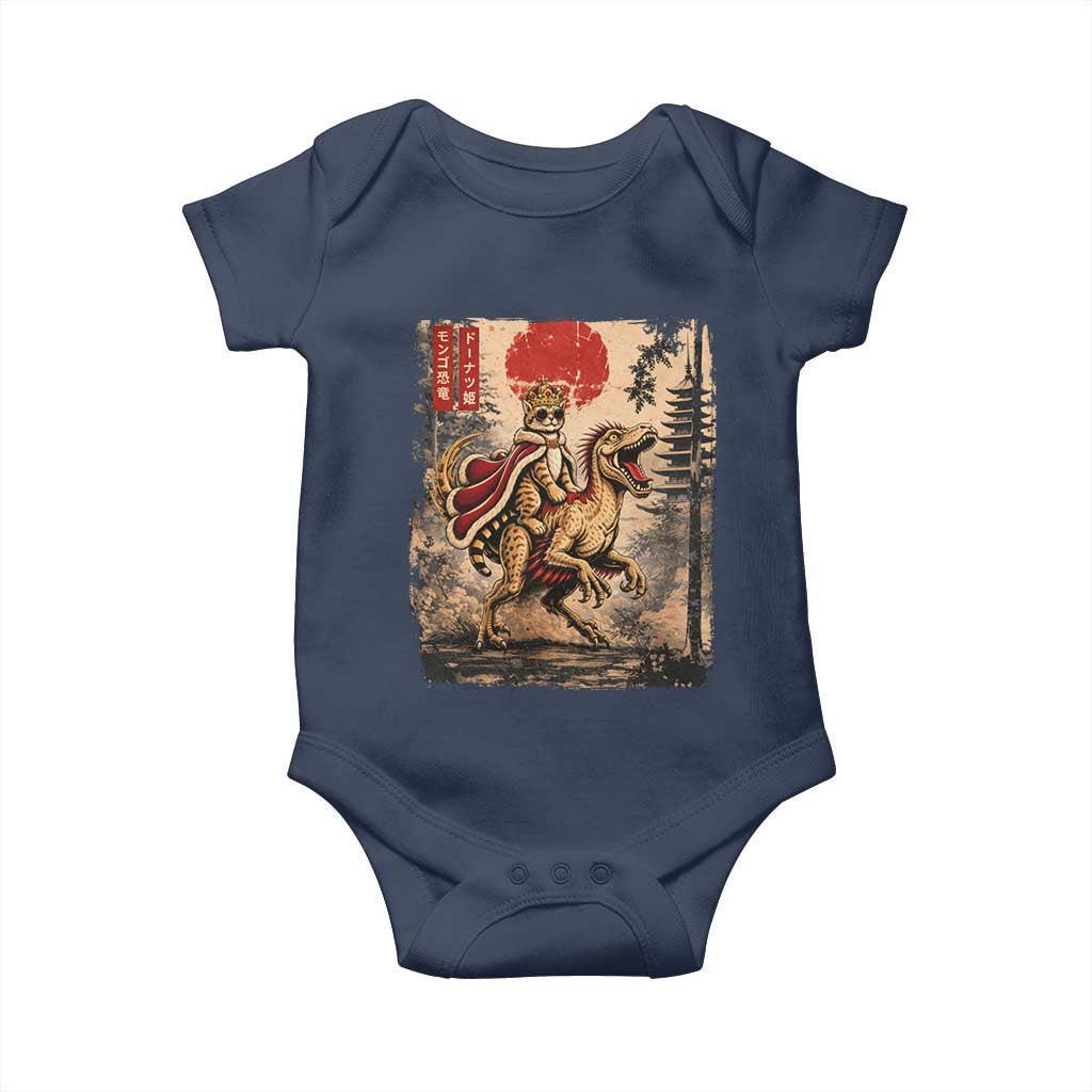 Cat Princess Riding Raptor Dinosaur Baby Onesie Japanese Vintage Graphic Ukiyoe Art TS11 Navy Print Your Wear