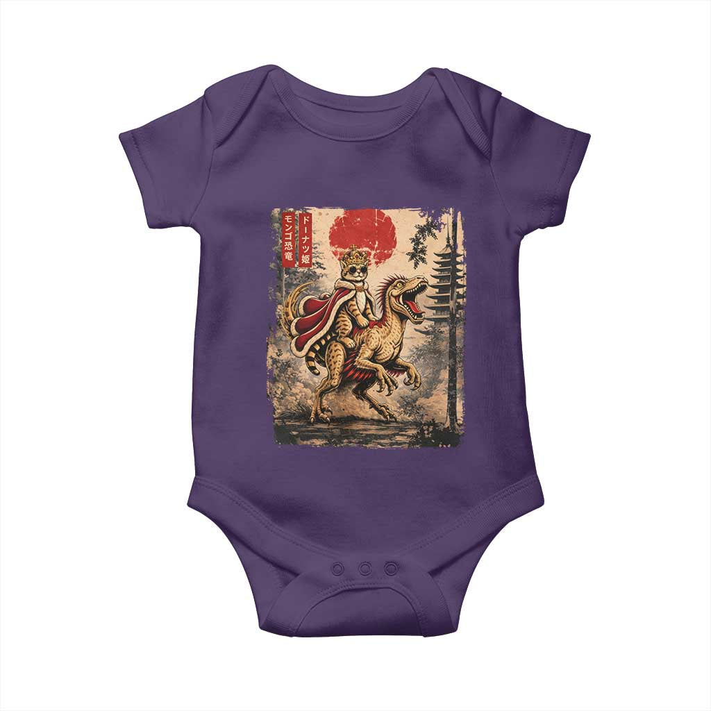 Cat Princess Riding Raptor Dinosaur Baby Onesie Japanese Vintage Graphic Ukiyoe Art TS11 Purple Print Your Wear