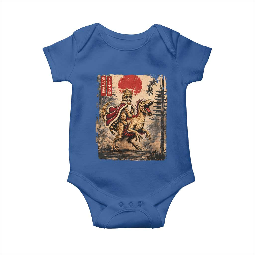 Cat Princess Riding Raptor Dinosaur Baby Onesie Japanese Vintage Graphic Ukiyoe Art TS11 Royal Blue Print Your Wear