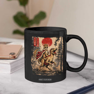 Cat Princess Riding Raptor Dinosaur Coffee Mug Japanese Vintage Graphic Ukiyoe Art TS11 Print Your Wear