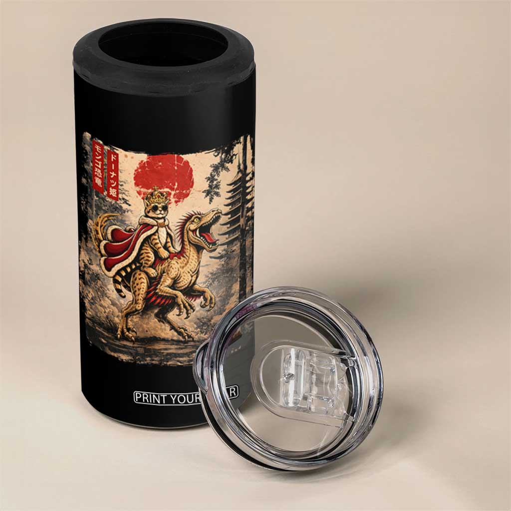 Cat Princess Riding Raptor Dinosaur 4 in 1 Can Cooler Tumbler Japanese Vintage Graphic Ukiyoe Art TS11 Print Your Wear
