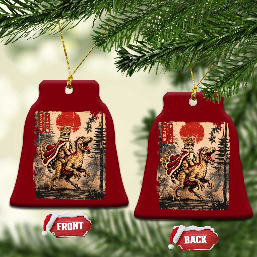 Cat Princess Riding Raptor Dinosaur Ceramic Ornament Japanese Vintage Graphic Ukiyoe Art TS11 Print Your Wear