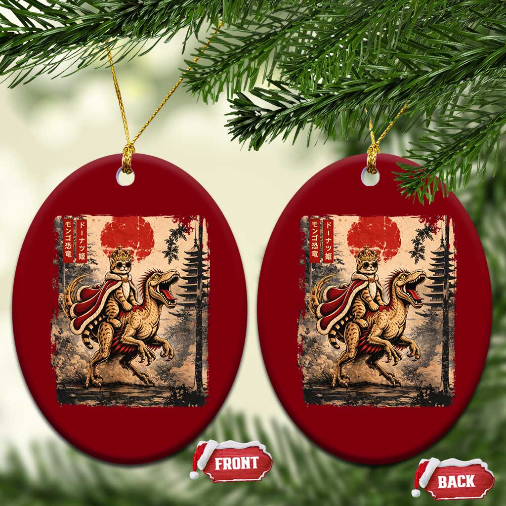 Cat Princess Riding Raptor Dinosaur Ceramic Ornament Japanese Vintage Graphic Ukiyoe Art TS11 Print Your Wear