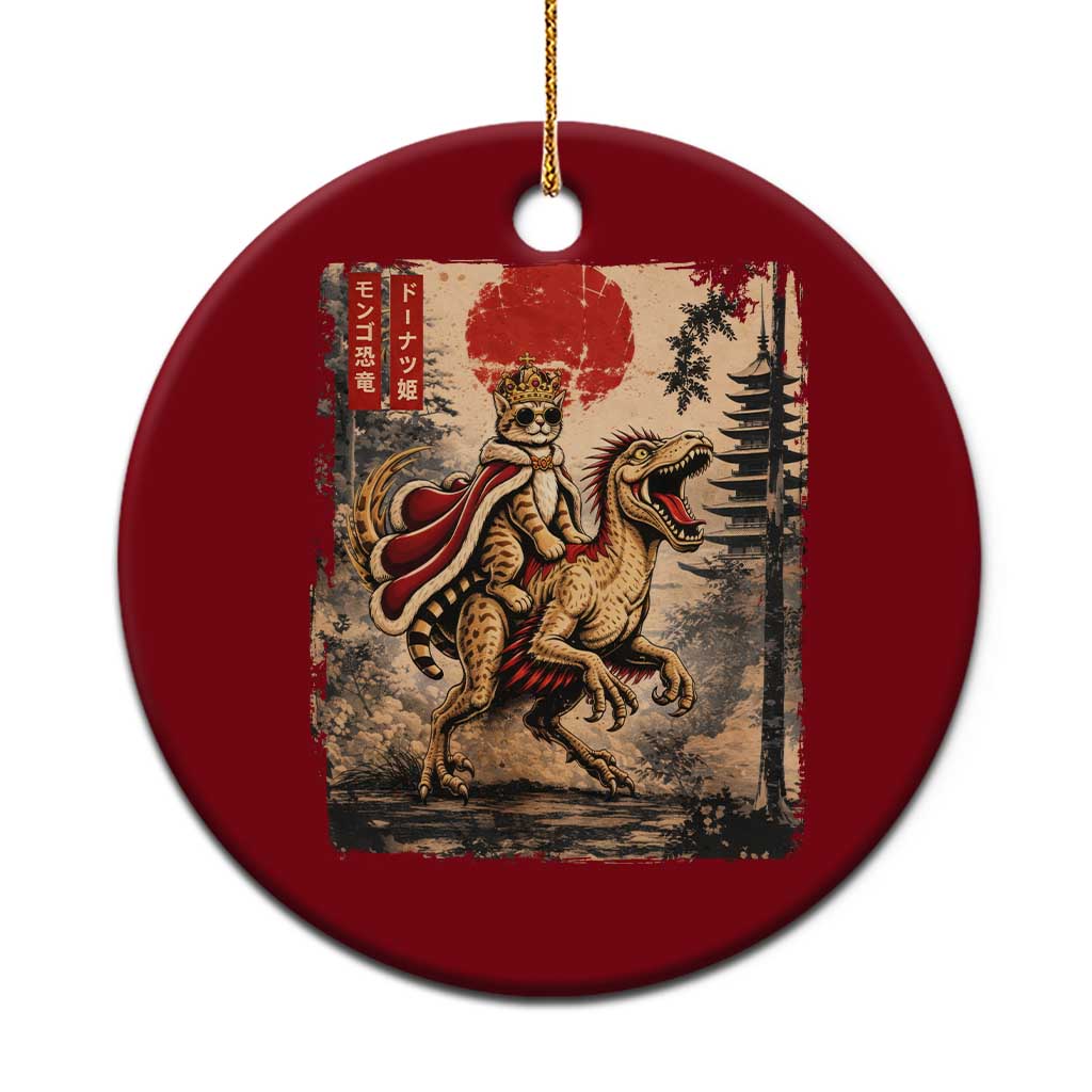Cat Princess Riding Raptor Dinosaur Ceramic Ornament Japanese Vintage Graphic Ukiyoe Art TS11 1pc Red Print Your Wear