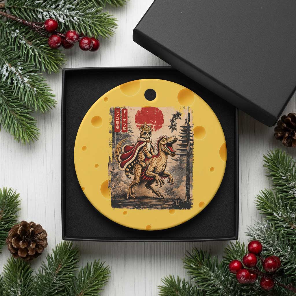 Cat Princess Riding Raptor Dinosaur Ceramic Ornament Japanese Vintage Graphic Ukiyoe Art TS11 1pc Yellow Cheese Print Your Wear