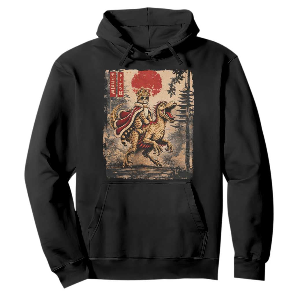 Cat Princess Riding Raptor Dinosaur Hoodie Japanese Vintage Graphic Ukiyoe Art TS11 Black Print Your Wear