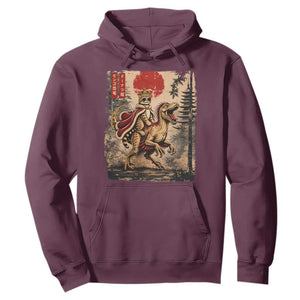 Cat Princess Riding Raptor Dinosaur Hoodie Japanese Vintage Graphic Ukiyoe Art TS11 Maroon Print Your Wear