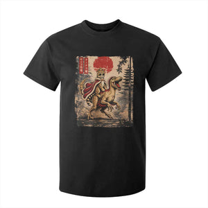 Cat Princess Riding Raptor Dinosaur T Shirt For Kid Japanese Vintage Graphic Ukiyoe Art TS11 Black Print Your Wear