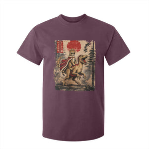 Cat Princess Riding Raptor Dinosaur T Shirt For Kid Japanese Vintage Graphic Ukiyoe Art TS11 Maroon Print Your Wear