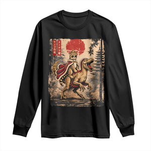 Cat Princess Riding Raptor Dinosaur Long Sleeve Shirt Japanese Vintage Graphic Ukiyoe Art TS11 Black Print Your Wear
