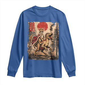 Cat Princess Riding Raptor Dinosaur Long Sleeve Shirt Japanese Vintage Graphic Ukiyoe Art TS11 Royal Blue Print Your Wear