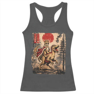 Cat Princess Riding Raptor Dinosaur Racerback Tank Top Japanese Vintage Graphic Ukiyoe Art TS11 Dark Heather Print Your Wear