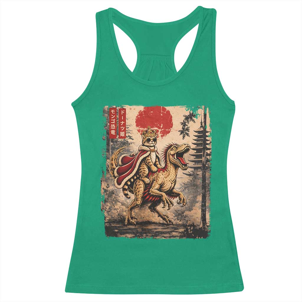 Cat Princess Riding Raptor Dinosaur Racerback Tank Top Japanese Vintage Graphic Ukiyoe Art TS11 Irish Green Print Your Wear