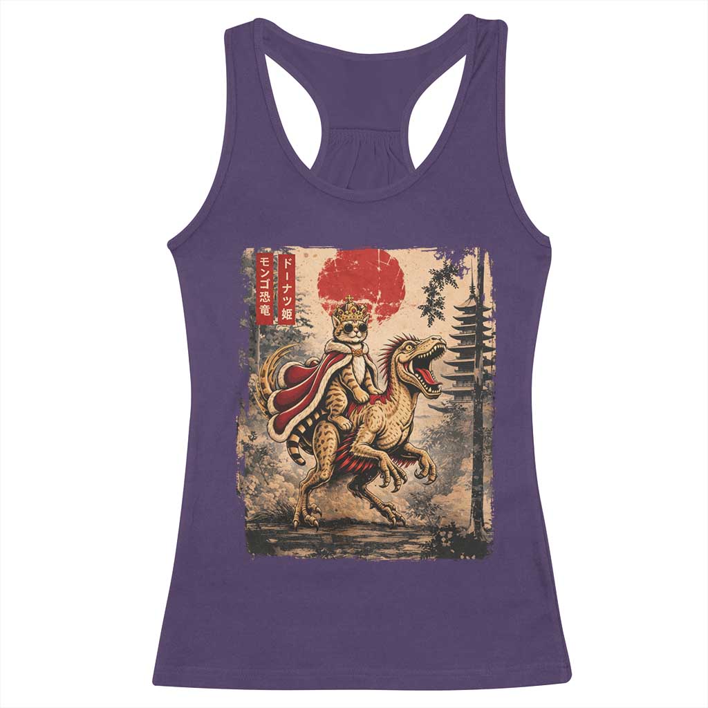 Cat Princess Riding Raptor Dinosaur Racerback Tank Top Japanese Vintage Graphic Ukiyoe Art TS11 Purple Print Your Wear
