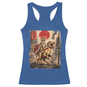 Cat Princess Riding Raptor Dinosaur Racerback Tank Top Japanese Vintage Graphic Ukiyoe Art TS11 Royal Blue Print Your Wear