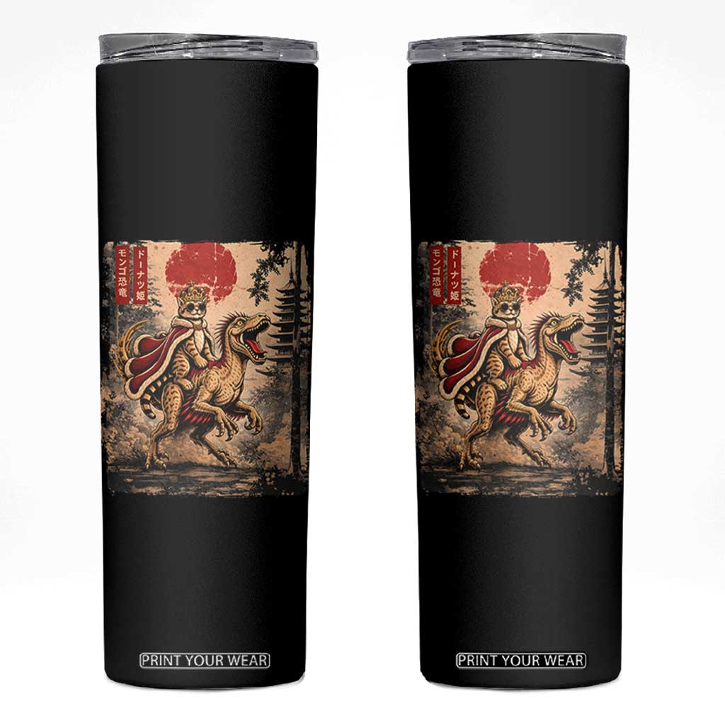 Cat Princess Riding Raptor Dinosaur Skinny Tumbler Japanese Vintage Graphic Ukiyoe Art TS11 Black Print Your Wear