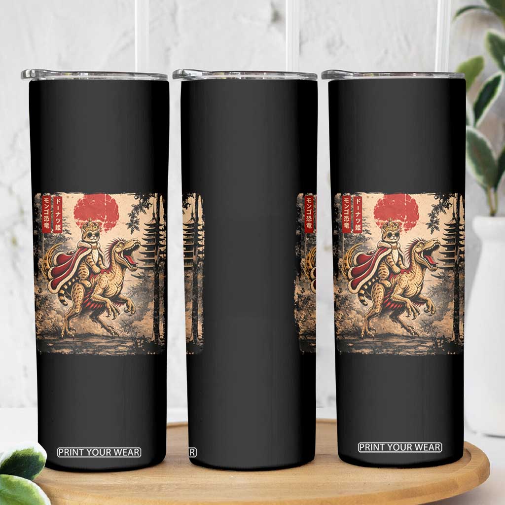 Cat Princess Riding Raptor Dinosaur Skinny Tumbler Japanese Vintage Graphic Ukiyoe Art TS11 Print Your Wear