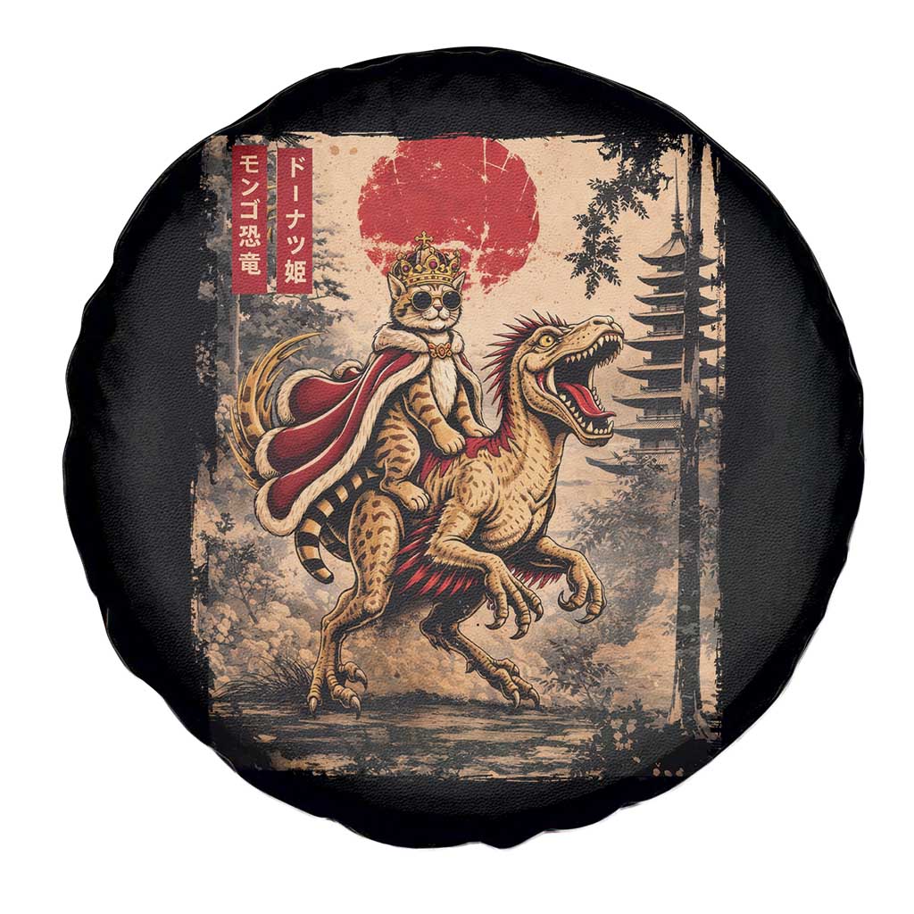 Cat Princess Riding Raptor Dinosaur Spare Tire Cover Japanese Vintage Graphic Ukiyoe Art TS11 Print Your Wear