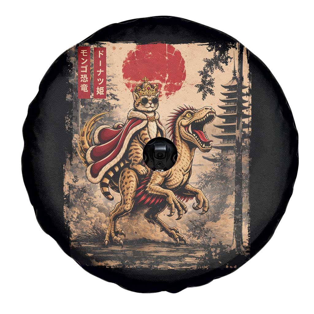 Cat Princess Riding Raptor Dinosaur Spare Tire Cover Japanese Vintage Graphic Ukiyoe Art TS11 Print Your Wear