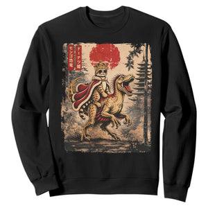Cat Princess Riding Raptor Dinosaur Sweatshirt Japanese Vintage Graphic Ukiyoe Art TS11 Black Print Your Wear
