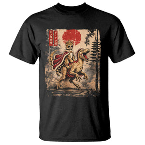 Cat Princess Riding Raptor Dinosaur T Shirt Japanese Vintage Graphic Ukiyoe Art TS11 Black Print Your Wear