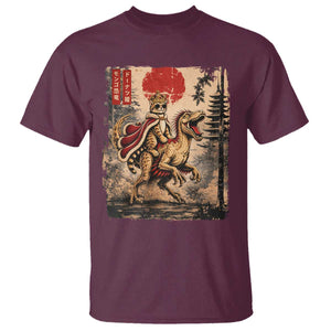 Cat Princess Riding Raptor Dinosaur T Shirt Japanese Vintage Graphic Ukiyoe Art TS11 Maroon Print Your Wear